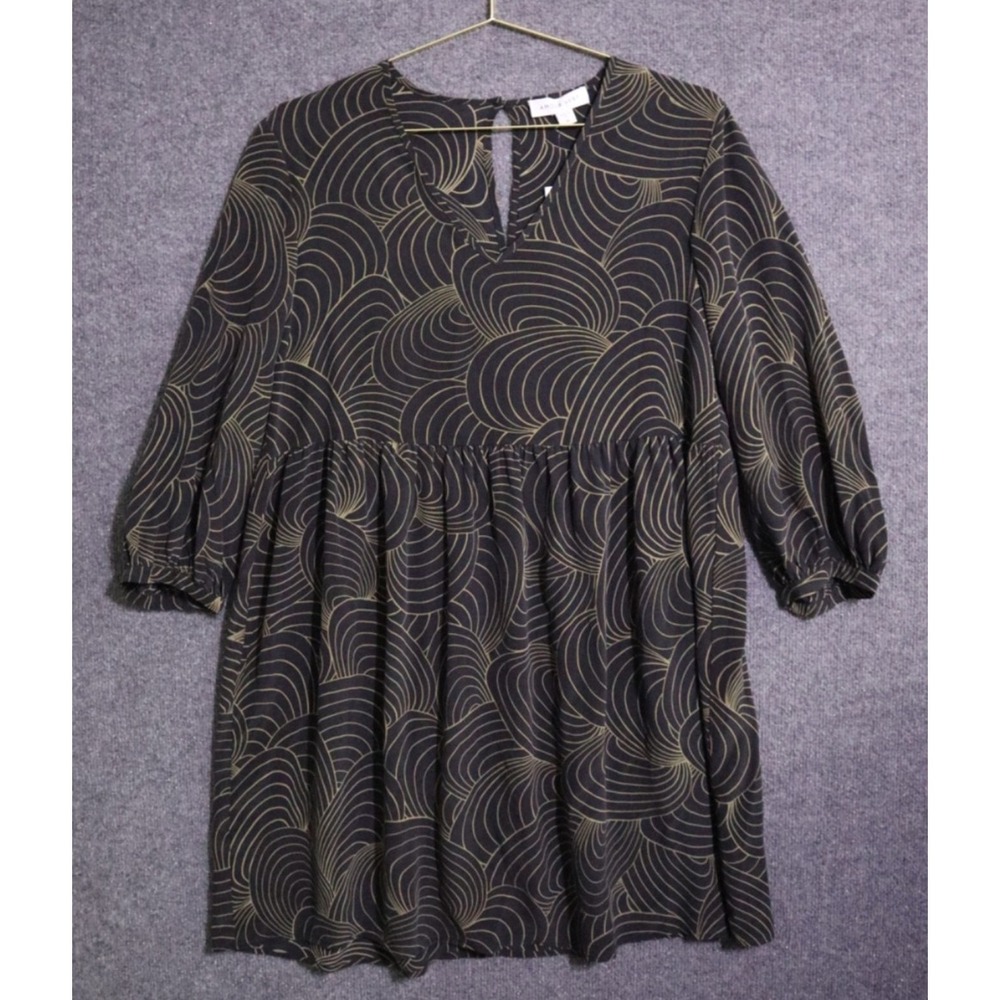 Amour Vert‎ Phair Silk Babydoll Dress Women Medium Charcoal Ripple NEW NWT Mini